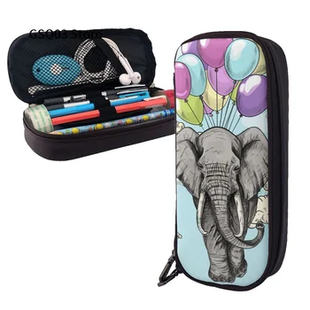 Пенал в виде слона, кожаный чехол для карандашей с несколькими слотами, переносная сумка для карандашей, пенал для ручек для офиса и школы 9