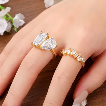 Модные кольца с кристаллами Кубического Циркония, комплект из 2 предметов, роскошные Модные Обручальные аксессуары для помолвки, современные ювелирные изделия 20