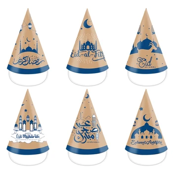 6ШТ украшения для праздника Ид Рамадан, 3D бумажная шляпа, украшение в виде Луны и звезды для вечеринок в Рамадан 12