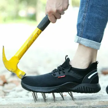 Черная спортивная обувь, летняя легкая дышащая мужская Женская защитная обувь, кроссовки со стальным носком, износостойкие 1