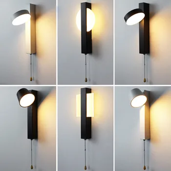 Современный простой светодиодный настенный светильник может вращаться, настенный светильник, прикроватная лампа, гостиная, коридор и коридорная лампа с выключателем, настенный светильник 10