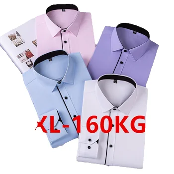 Классическая Мужская Рубашка С Длинным Рукавом Плюс Большой Размер 8Xl 9Xl 10Xl 11Xl Деловой Офисный Фиолетовый Белый Приталенный Социальный Саржевый Однотонный 1