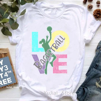 Красочная футболка с графическим принтом Love Basketball, Женская Белая футболка с коротким рукавом, Женские летние топы, футболка, Уличная одежда 16