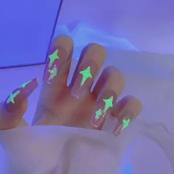 Пигмент для ногтей, светящийся в темноте Неоново-зеленая светящаяся пудра для ногтей, украшения для нейл-арта, блестящая светящаяся пудра для ногтей, пигмент для ногтей
