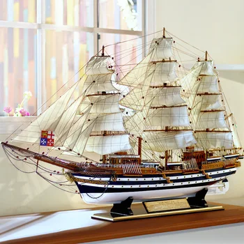Деревянная имитационная модель парусника Украшение Vespucci 90 см Большая лодка из цельного дерева Ремесленный подарок для лодки 19