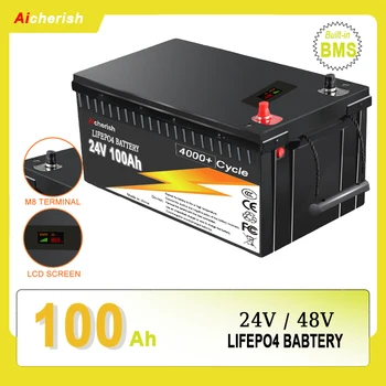 Аккумулятор 24V LiFePO4 100Ah, Встроенный в BMS с высоким током для системы выработки солнечной энергии, подходит для резервного источника питания RV 1