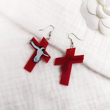Новая пара сережек в виде креста, красные геометрические заушники с инкрустацией, стильные подарки для дам, серьги и подвески 19