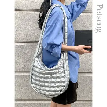 Роскошная женская сумка через плечо из плиссированной кожи, серебро 2023 года, мягкие сумки через плечо большой емкости, дизайнерские модные сумки-мессенджеры Y2k 3