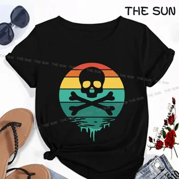 Винтажная рубашка с модальным принтом Sunset, Череп и скрещенные кости, повседневная футболка, модная одежда с коротким рукавом, уличная одежда для мужчин в стиле хип-хоп 7