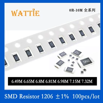 SMD резистор 1206 1% 6,49 М 6,65 М 6,8 М 6,81 М 6,98 М 7,15 М 7,32 М 100 шт./лот микросхемные резисторы 1/4 Вт 3,2 мм* 1,6 мм 1