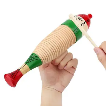 Guiro Instruments Музыкальный инструмент, ритмическая игрушка, деревянная музыкальная игрушка Guiro, музыкальная перкуссия в форме рыбы с молотком 2