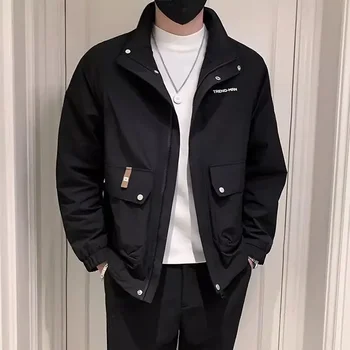 Модное брендовое пальто для мужчин Весна и осень 2024, Новая Корейская версия трендовой повседневной куртки с воротником-стойкой, мужская куртка