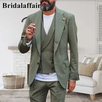Мужские костюмы Bridalaffair, светло-зеленые жаккардовые приталенные вечерние костюмы для мужчин, комплект из 3 шт. блейзера и брюк, свадебный мужской костюм 8