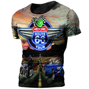 Винтажная мужская футболка 66 Route с 3D принтом мотоциклиста, модная, персонализированная, спортивная, с короткими рукавами оверсайз. 14