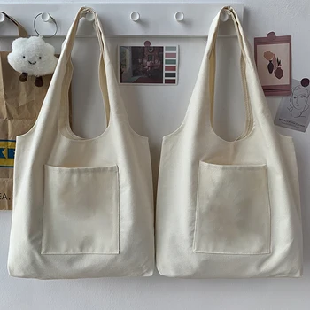 Новая женская холщовая сумка-тоут, повседневные сумки для покупок для девочек, складные однотонные Элегантные экологичные женские сумки Harajuku 12