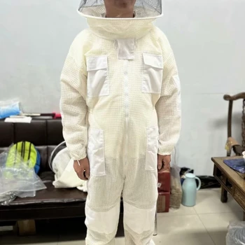 Инструмент для пчеловодства, белая круглая шляпа, костюм для защиты от пчел, экспортный тип, защитный костюм для пчел из чистого хлопка, полный комплект цельного космического костюма 8