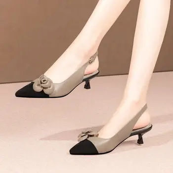 Размер 33-43, открывающие пятку, Мягкие туфли из натуральной кожи на высоком каблуке с цветочным дизайном, летняя модная вечеринка, Свадебные женские босоножки, обувь 9