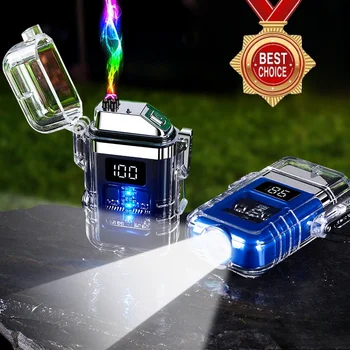 Водонепроницаемый и ветрозащитный USB-аккумуляторная двухдуговая плазменно-импульсная зажигалка с беспламенным дисплеем, электрическая зажигалка высокого класса в подарок