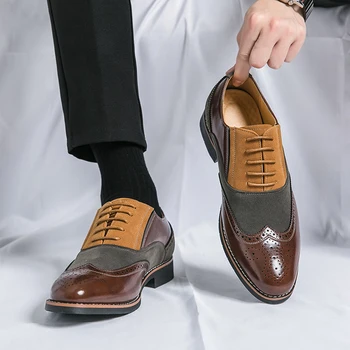 Модная Кожаная обувь Мужская деловая обувь Оксфорды с острым носком Обувь для мужчин на шнуровке Дизайнерская роскошная обувь для свиданий Повседневная Официальная обувь для вечеринок