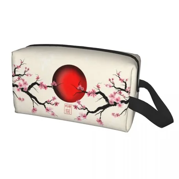 Японская сакура, цветущая сакура с красным восходящим солнцем, дорожная сумка для туалетных принадлежностей для женщин, цветочная косметичка для макияжа, набор для хранения Dopp 14