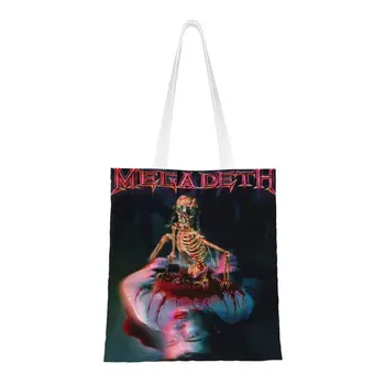 Сумка для покупок в продуктовых магазинах Megadeths Rock Band из набивного холста для покупателей, сумки через плечо, большая вместимость, прочная сумка с кровью из черепа. 12