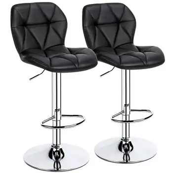 Easyfashion Прочный, устойчивый и долговечный Современный регулируемый барный стул из искусственной кожи с поворотными подлокотниками, комплект из 2 черных 11