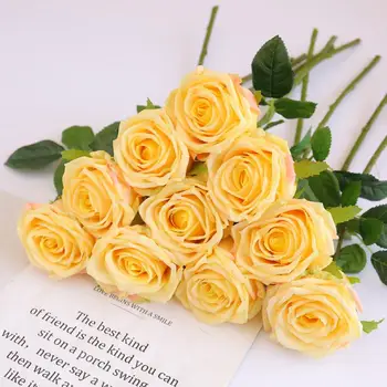 Красивый искусственный цветок, не требует полива, длительный срок службы, искусственная шелковая роза, вечерние принадлежности 9