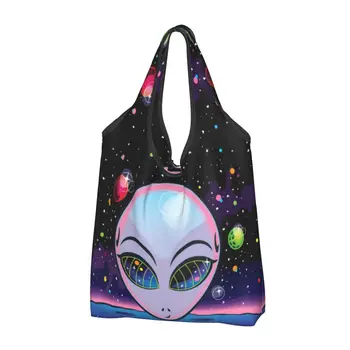 Милый милый космический пришелец хозяйственная сумка портативный НЛО, фантастика космос, продуктовый шоппер Сумка 3