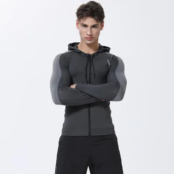 Мужская толстовка с капюшоном на молнии для тренажерного зала и фитнеса, эластичная быстросохнущая куртка для бега, спортивная одежда для тренировок, толстовка для тренировок, пальто 16