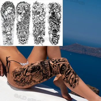 3D Реалистичный Ангел-Компас Временные татуировки на рукаве Для мужчин и женщин Для взрослых, Ложная татуировка в виде Цветка Розы, Татуировки для боди-арта большого размера 7