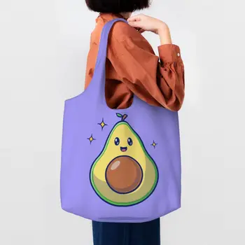 Изготовленная на заказ Милая холщовая сумка для покупок с рисунком Авокадо, женская Многоразовая сумка для покупок большой емкости, фрукты, веганские сумки для покупок, сумки 1