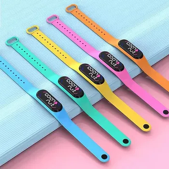 Новейшие креативные мультяшные часы для мальчиков, спортивные водонепроницаемые светодиодные цифровые часы для детей, радужный силиконовый ремешок для девочек, подарок 2022 года 19