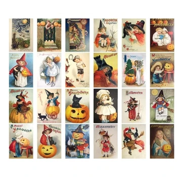 2023 Винтажные открытки на Хэллоуин, 24шт карточек с надписями из тыквы, декоративные подарочные карты на Хэллоуин, пустая карточка для заметок для школы 8