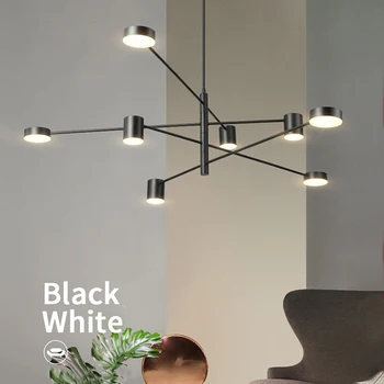 Современная вращающаяся светодиодная люстра для гостиной и столовой, офисных столов, кухонного бара, черных подвесных светильников, светильников для домашнего декора 11