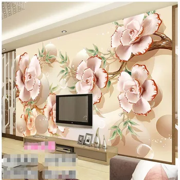 Обои beibehang Розовый персиковый Рельефный фон для фотографии Современная художественная роспись Европы для гостиной Большая настенная панель с росписью 10