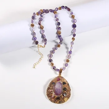Модные Великолепные богемные ювелирные изделия из фиолетового турмалина и хрустальных ожерелий с аметистом Dorp 22