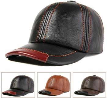 Мужская кожаная черная бейсболка, зимняя кепка, теплые шапки из натуральной воловьей кожи, подарок для папы 8