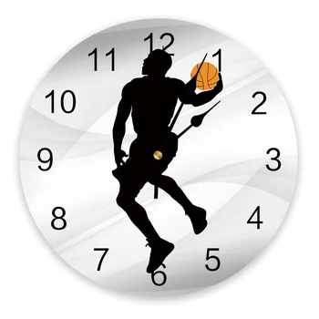 Баскетбольные спортивные серые настенные часы из ПВХ Современный дизайн Настенные часы для гостиной Домашний декор Настенные цифровые часы 21