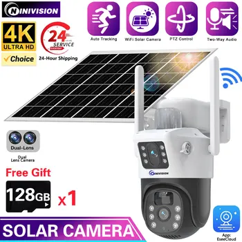 4K 8MP Двухобъективная PTZ камера на солнечной батарее с двумя экранами PIR Отслеживание человека Наружное двустороннее аудио WIFI Камера видеонаблюдения 16
