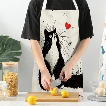 Кухонный фартук с рисунком милого кота, фартук для приготовления пищи для мужчин и женщин, кухонные принадлежности, Хлопчатобумажные льняные фартуки, Посуда для выпечки. 5