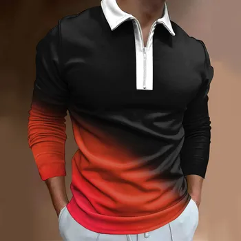 Мужская футболка Bandhnu, Повседневная Универсальная рубашка-поло, Европейские футболки, Футболки, Комфортная Сорочка с отворотом на молнии и длинными рукавами  15