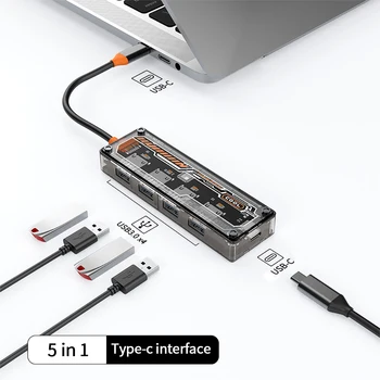 5-в-1 USB-концентратор Type-C Концентратор с 4 портами USB 3.0 Адаптер-разветвитель для портативных ПК MacBook Адаптер для зарядки USB Type-C Конвертер 19