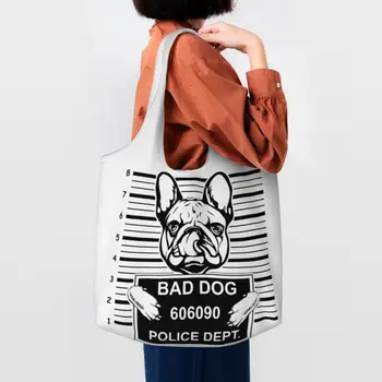 Забавный французский бульдог, плохая собака, забавная сумка для покупок, Французское домашнее животное, холщовые продукты, сумки для покупок через плечо, сумки в подарок 16