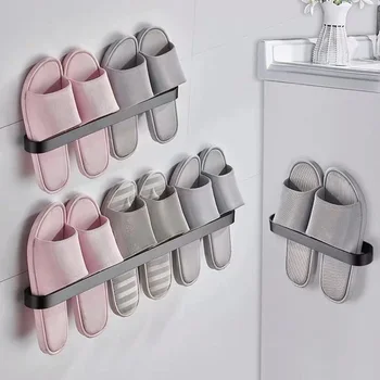 Алюминиевая стойка для тапочек, настенный держатель для обуви в ванной Комнате, спальне, Органайзер, Полка для хранения полотенец на стене, двери туалета 22