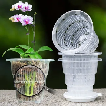 Набор из 4 Прозрачных пластиковых горшочков для орхидей с Отверстиями и Блюдцами для Пересадки Небольших кашпо для орхидей Собственного производства. 8