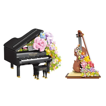 Цветочное пианино Мини Строительные блоки Скрипка Собранная 3D модель музыкального инструмента Balody MOC Bricks Игрушка в подарок на Рождество 17