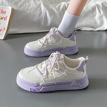 CRLAYDK 2024 - Новинка в женских кроссовках на платформе, повседневная обувь для ходьбы с низким берцем, удобная теннисная обувь из искусственной кожи для студенческой молодежи 1