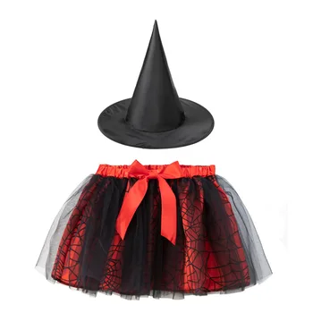 Юбка-пачка с принтом в горошек для девочек и шляпа Ведьмы, наряды для выступлений на Хэллоуин, Маскировка для косплея Ведьмы, костюмированная вечеринка 15