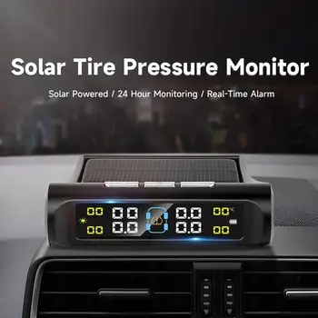 Солнечная автомобильная сигнализация давления в шинах TPMS, цифровой цветной дисплей, 4 внешних датчика, водонепроницаемая система контроля давления в автомобильных шинах 6