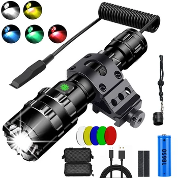 Профессиональный светодиодный фонарик для охоты Tactical Night Scout Light L2 Hunting Light USB Перезаряжаемый водонепроницаемый фонарик 16